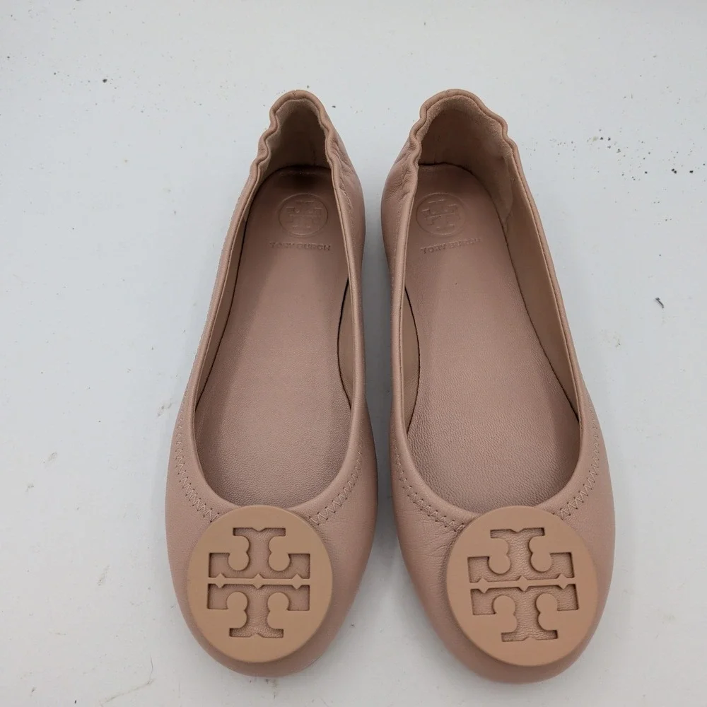 Tory Burch Minnie Travel Ballet Flats Goan Sand Leather Logo 51158251 Womens 5